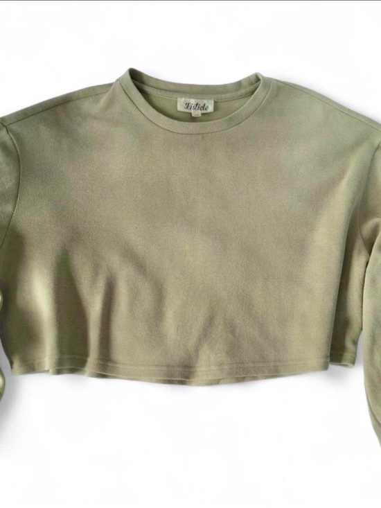 Listicle Olive Green Cropped Sweatshirt - Picture 3 of 4